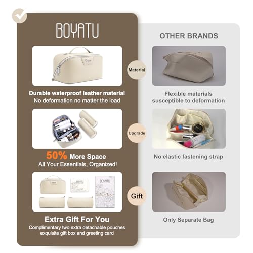 Travel Makeup Bag Cosmetic Bags for Women (L27Off-white)
