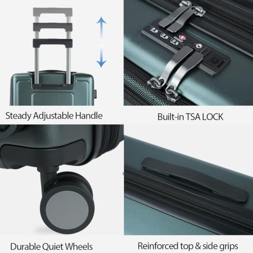 Carry On Luggage 22x14x9 Airline Approved 20 Inch Suitcases (Dark Green)