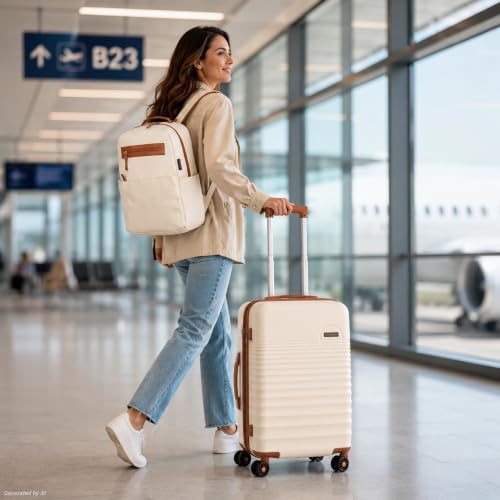 Carry On Luggage 22x14x9 Airline Approved Suitcase with Wheels (White / 3 Piece Sets (20/BP/TB))