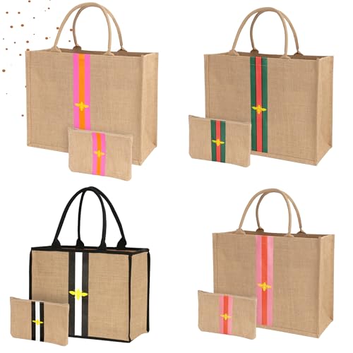 Large Beach Bag Jute Woven Pink and Orange. Pool and beach bags for women (Pink and Orange)