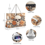 Large Beach Bags Totes Canvas Tote Shoulder Bag Soft Wave Water Resistant Bags for Gym Travel Daily Ocean (Skeleton Flower)