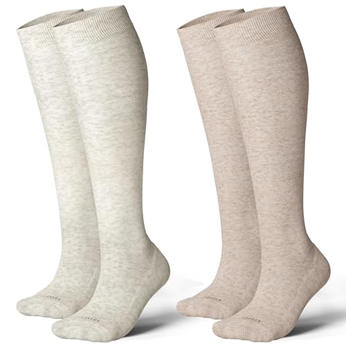 Cotton Compression Socks for Women&Men 20 (2 Pairs-grey&beige / Medium-Large)