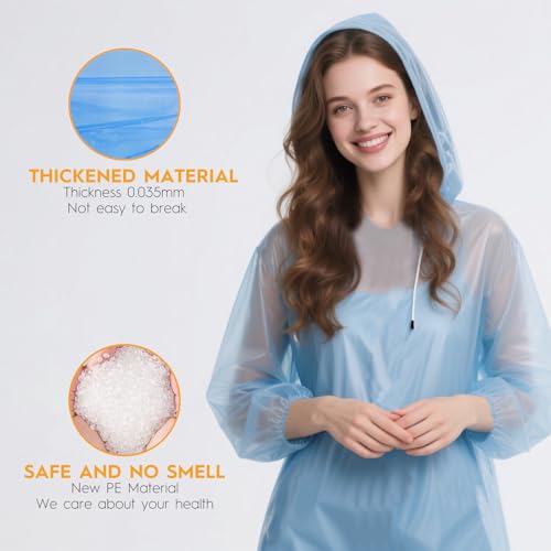 6 & 20 & 50 Pack Disposable Rain Ponchos for Adults (Blue / 20 Pack)