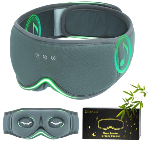 Bamboo Cotton Large Sleep Mask with Bluetooth Wireless Headphones (Gray)