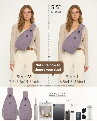 Crossbody Bags for Women Men Trendy Sling Bag Backpack Chest Bag (Medium / Light Purple)