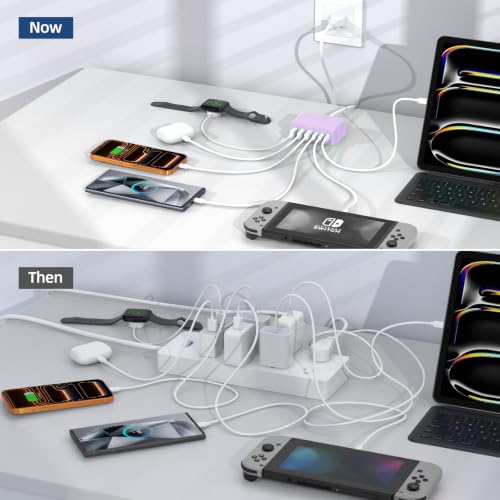 100W 6 in 1 USB Charger (Light Purple)