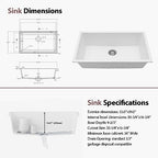 33"x19" White Undermount Granite Composite Kitchen Sink (White / 33"x19")