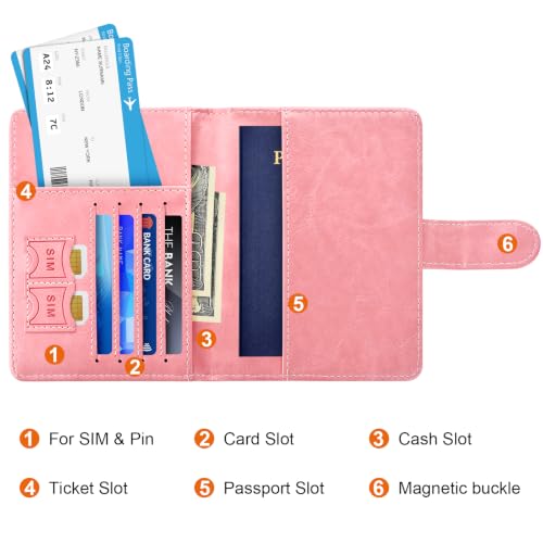 Passport Holder for Travel Essentials (Bright Pink / Magnetic Clasp)