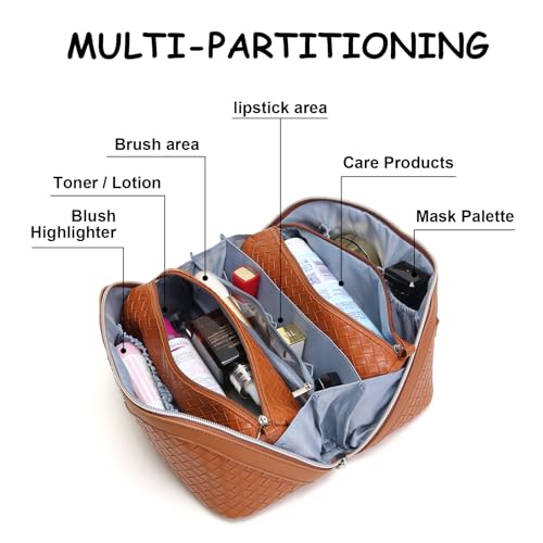Travel Makeup Bag Cosmetic Bags for Women (L08 Brown)