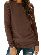 Long Sleeve Shirts for Women Casual Crewneck Tops Basic Tees (Small / 01brown)