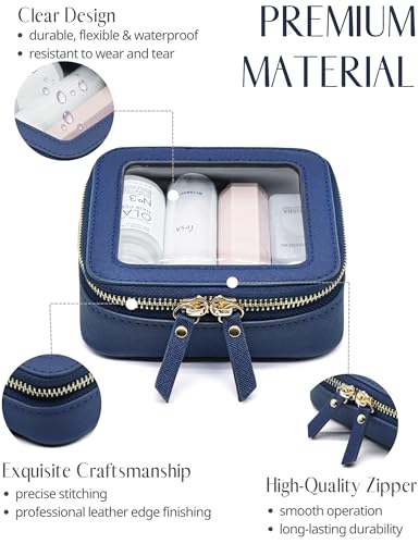 Clear Makeup Bag with Zipper Small Travel Cosmetic Case Navy Blue Mini Pouch for Purse Accessories Car Storgae Essentials Bag Purse Pouch Organizer Compact Small Clear Toiletry Bag for Traveling (Navy Blue / Mini Chic)