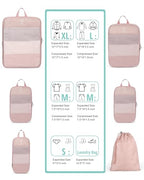 8 Set Space Saving Compression Packing Cubes Lightweight Packing Cube Pink (Pink / 8 Pcs(XL,L*2,M*2,S,laundry bag,shoes bag))