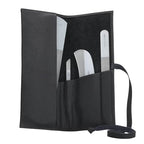 4pc Gray Glass Nail & Pedicure File Set (4-Pc: Glass File, Moon File, Cuticle Stick / Black Leather Roll)