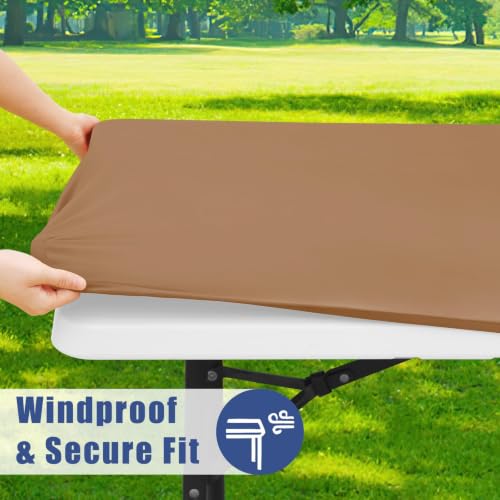 2 Pack Rectangle Spandex Fitted Table Cloth (Khaki / 96" x 30" (Rectangular))