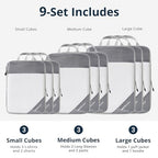 9 Set Compression Packing Cubes for Travel (Grey / 9 pcs)