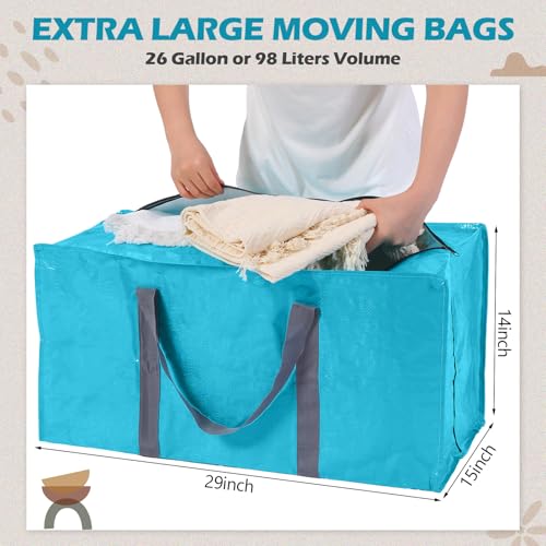8 Pack Heavy Duty Dorm Moving Bags 65LBs Zippers (Blue)