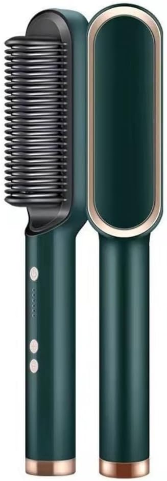 Professional Hair Straightener Comb, Beard Straightener Brush, Ceramic Plate Electric Hair Straightening Brush for Salon Results, Heating Straightener, Heated Electric Comb (Green)