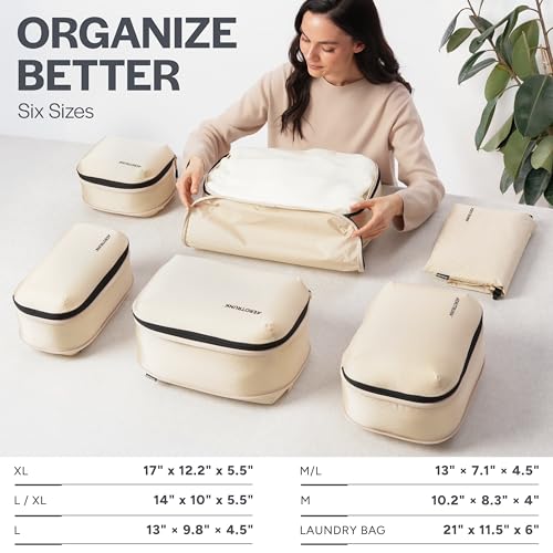 Ultralight Compression Packing Cubes for Travel (6-Pack / Beige)