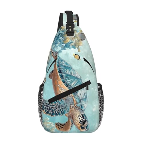 Sling Bag Turtle Sea Coral Ocean Hiking Daypack Crossbody Shoulder Backpack Travel Chest Pack for Men Women (B0161)