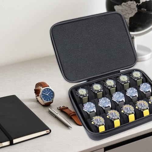 15 Slots Hard Watch Travel Case (Black-15 Slots / 15 Slots Nylon)