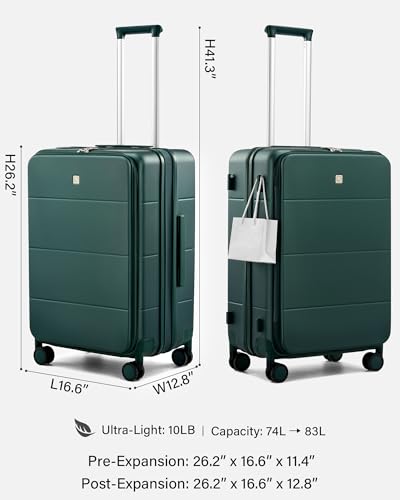 Expandable Medium Checked Luggage (Blackish Green / 24 Inch EXT)