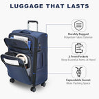 Softside Expandable checked Luggage with Front Business Pockets (Navy-24 / 24 inch)