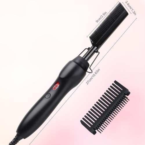 Electric Hot Comb Hair Straightener Heat Pressing Comb Curling Flat Iron Curler Hair Straightener Brush for Natural Black (Black-3-gear)