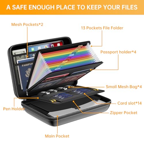Fireproof File Organizer with Lock (15.5" x 11.5" x 3"(colorful) / Black)