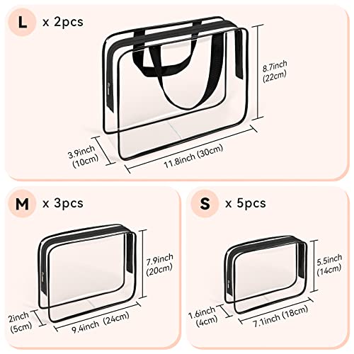 10 PCS Clear Travel Bags for Toiletries (Black)