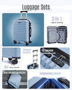 Luggage Sets 3 Pcs Suitcase with Wheels (Light Blue / 3-Piece Set-20 Inch/24 Inch/28 Inch)