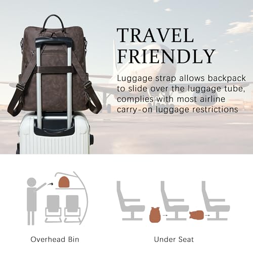 Vegan Leather Laptop Backpack for Women 15.6 inch Work Backpack Fashion Travel Backpack Purse for Business College (Nubuck Coffee)