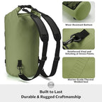 5/10/25/30/40L Waterproof Dry Backpack & Phone Case- Large Floating Dry Bag for Kayaking, Travel, Hiking, Fishing, Camping, Motorcycles & Beach, Heavy-Duty Roll Top Men/Women (Green) (25l+ Green / 30L)