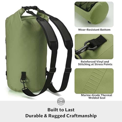 5/10/25/30/40L Waterproof Dry Backpack & Phone Case- Large Floating Dry Bag for Kayaking, Travel, Hiking, Fishing, Camping, Motorcycles & Beach, Heavy-Duty Roll Top Men/Women (Green) (25l+ Green / 30L)