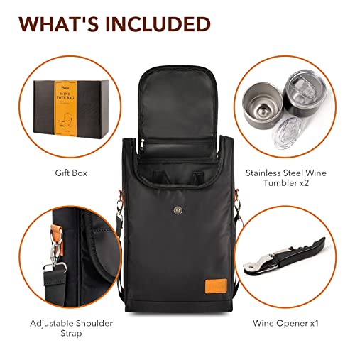 3 Bottle Wine Tote Bag with 2 Tumblers & Opener