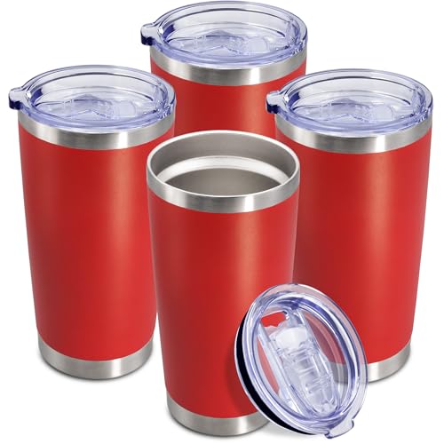 20oz Tumbler Insulated Coffee Tumblers with Lid Stainless Steel Red 4P (Red)