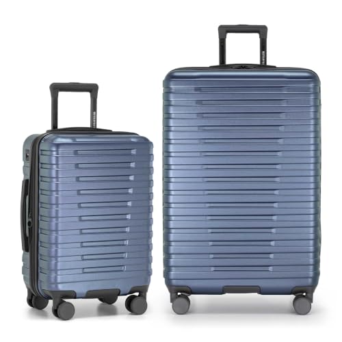 Boren Expandable Hardside Rugged Travel Luggage with 8 Spinner Wheels (2-Piece Set, USB Port in Carry-On / Slate Blue)