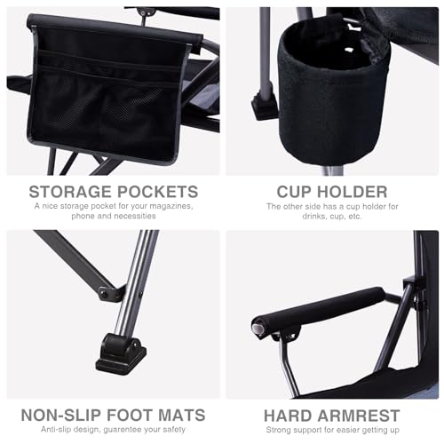 Oversized Folding Camping Chair for Adults with Canopy (Black With Canopy)