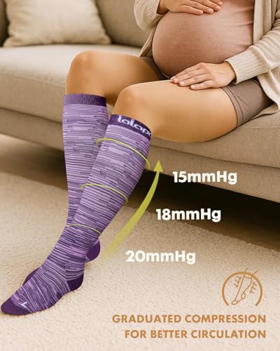 Thick Soft Cotton Compression Socks (Purple and Grey Stripes / Small-Medium)
