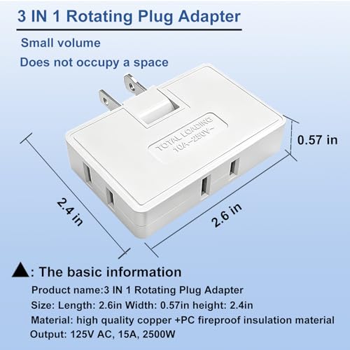 3 Pack Rotating Plug Adapter (2 Prong 3 Pack)
