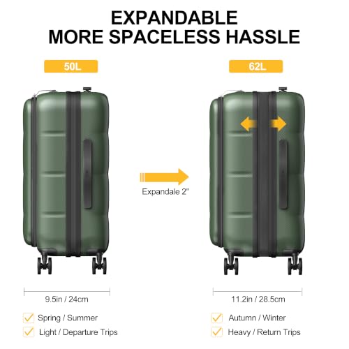20 Inch Expandable Carry On Luggage Airline Approved (20 inch / Dark Green)