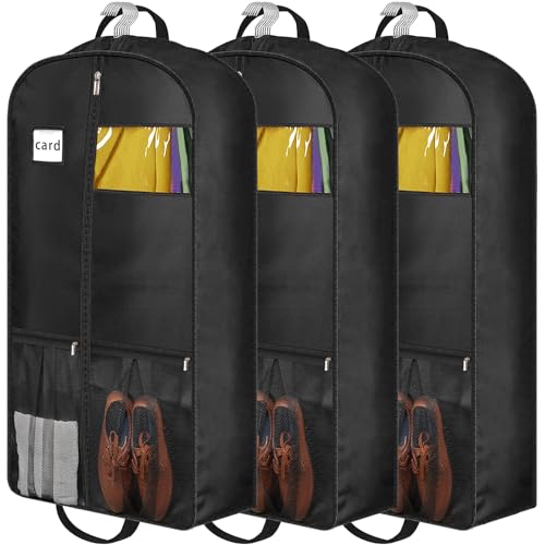 8" Gusseted Heavy Duty Garment Bags for Travel 43"" Suit Bags for Closet Storage Hanging Clothes Bag with Pockets Mens Suit Holder for Shirts (43"L x 24"W x 8"G (3-Pack))