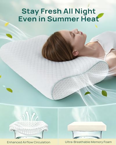 Memory Foam Neck Pillow for Pain Relief (Travel Size: 19"L x 11"W Medium / White)