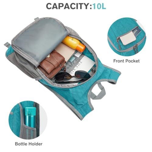 10L 15L Hiking Backpack Lightweight Packable Hiking Daypack Small Travel Outdoor Foldable Shoulder Bag (Teal Blue / 10L)
