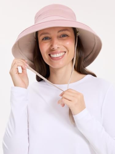 Women's Holiday Sun Hat UPF 50+ (Small-Medium / Dusty Pink/Beige)