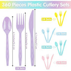 360 Pieces Pastel Plastic Cutlery Set (Macaron Color)