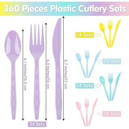 360 Pieces Pastel Plastic Cutlery Set (Macaron Color)