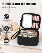 Travel Makeup Bag with Led Mirror (01-Black / Small)