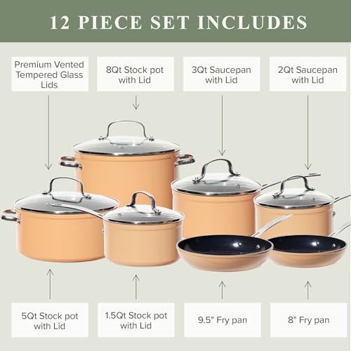 Healthy Duralon Blue Ceramic Nonstick Cookware Set (Apricot Orange / 12pc Set)