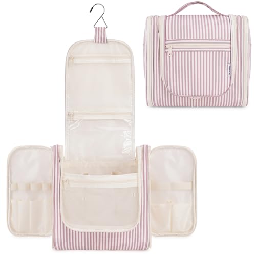 Large Hanging Travel Toiletry Bag for Women (CA-Dusty Rose Stripe / Large)