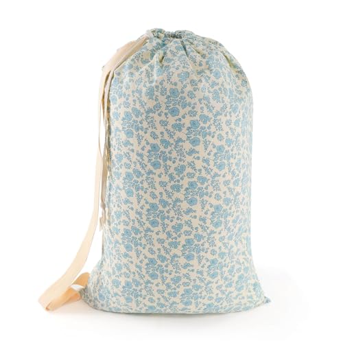 Laundry Bag Backpack for Dorm & Travel (Blue Florals)